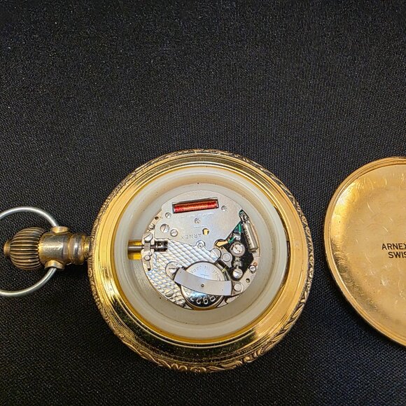 Vintage 70's Sears Roebuck Pocket Watch Stag / Floral Swiss Made - Picture 9 of 13